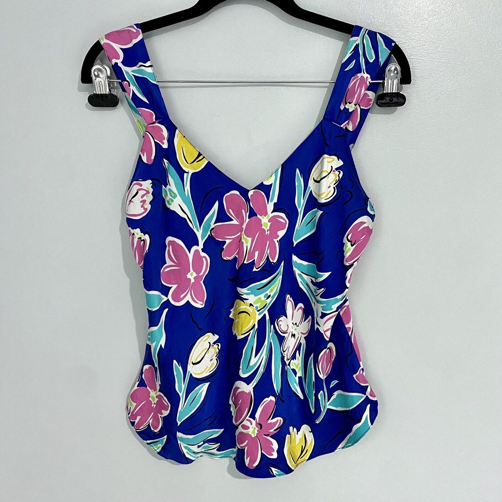 Vintage Lauren Alexandra Bright Pink Flower Silk Sleeveless Blouse Women's Med
